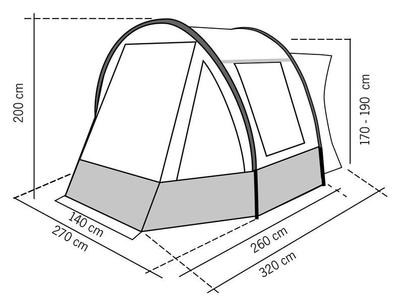 Reimo TOUR COMPACT 2 - Tunnel tent for mini campers and vans
