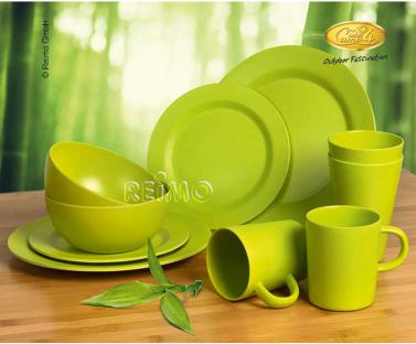 Bamboo Tableware, Set LIME Camp4, 10 Parts, Colour: Lime-Green