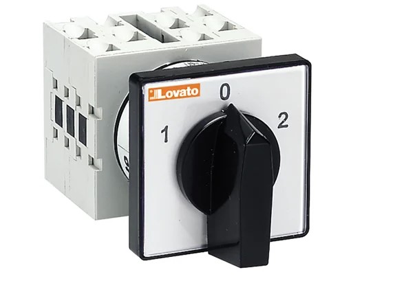 Lovato, 2P 3 Position 60° Changeover Cam Switch, 16A, Short Black Handle Actuator